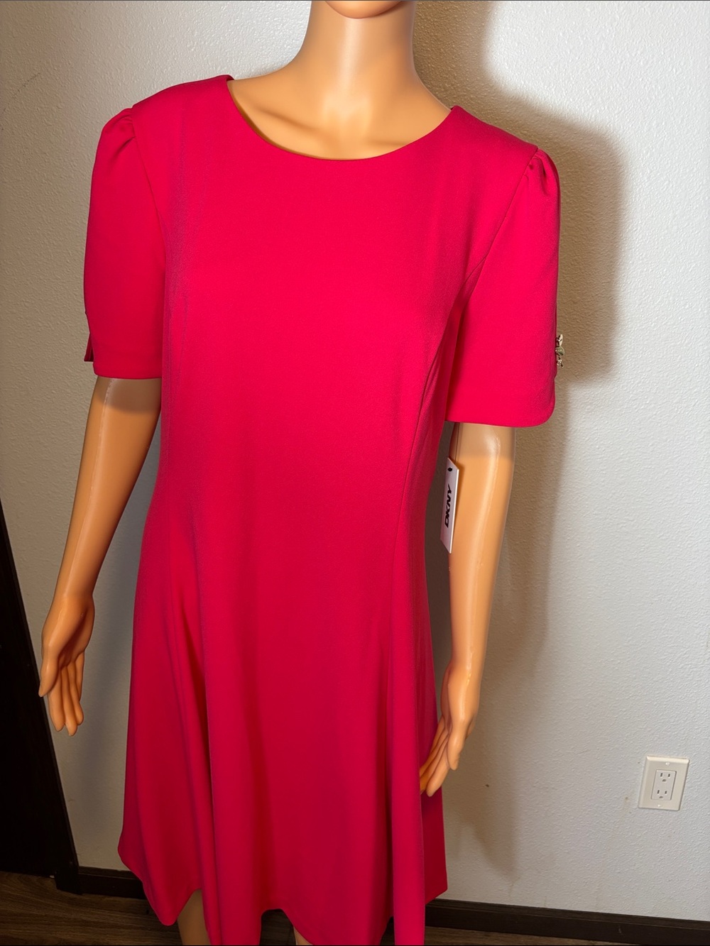 DKNY Fuchsia Short-Sleeve Midi A-Line Dress - Picture 6 of 12